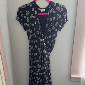 LOFT Black and White Floral Midi Dress